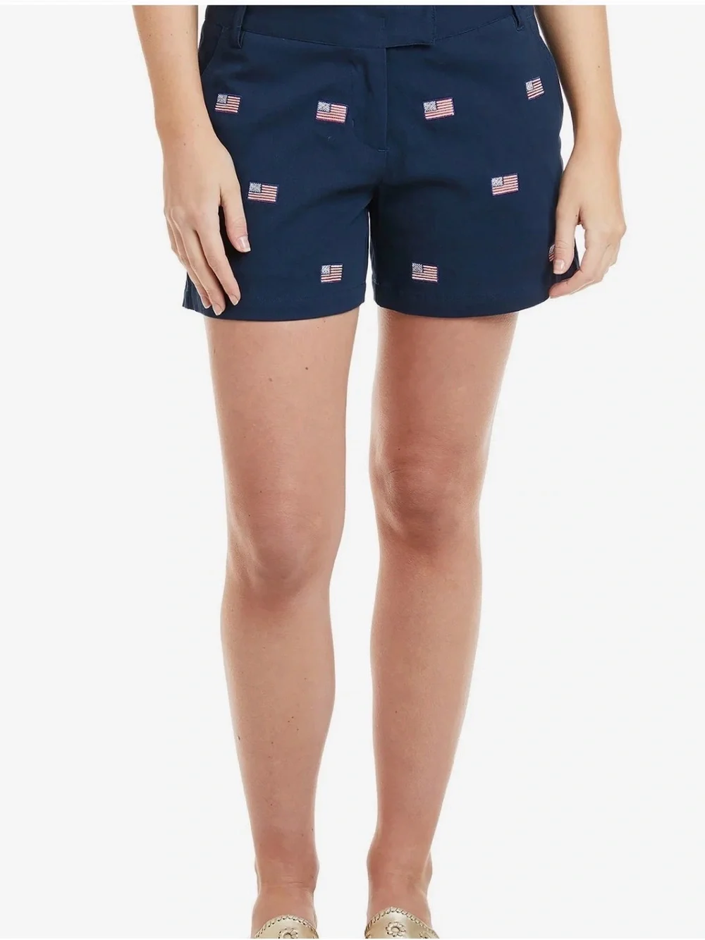 Castaway Navy Women’s Shorts with Embroidered Flags - Picture 2 of 5